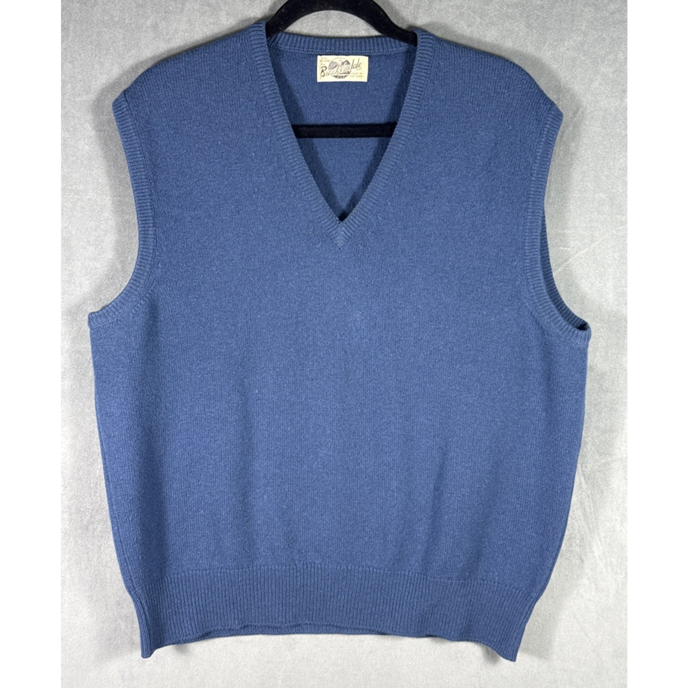 The Brackendale Scotland 100% Lambswool Sweater Vest Mens M/L‎ Blue V-Neck Knit